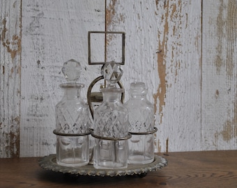 Vintage cut glass set - Condiment - Silver plated