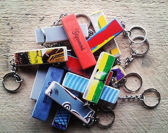Recycled Skateboard Keychain with Graphic