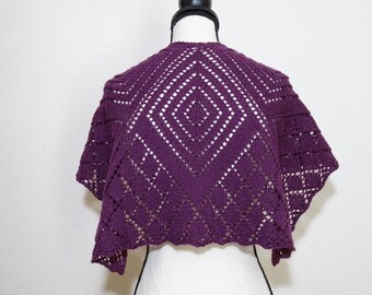 Purple plum hand knitted lace shawl, purple plum wool/acrylic lace shawl, spring shawl, gift for her