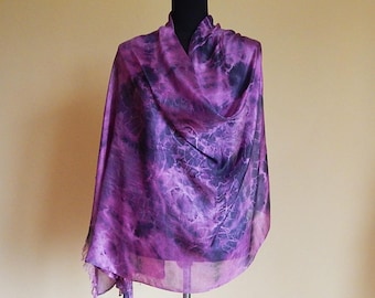 Pink grey hand painted silk scarf, unique handmade scarves, silk painting, batik silk scarf.