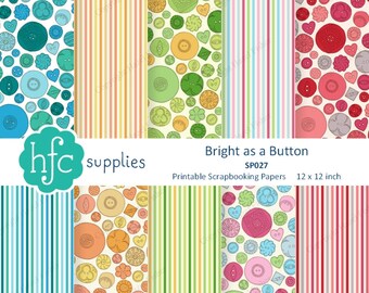 Bright Button Digital Papers - Printable Scrapbooking Paper set, sewing notion, hand drawn vintage button patterns - Instant Download SP027