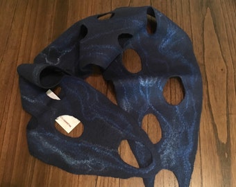 Navy Blue Felted Wool Scarf