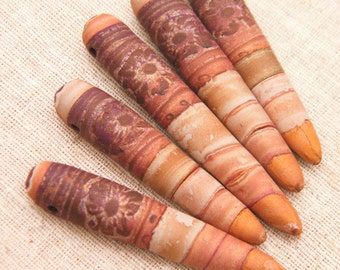Dusty Plum and Golden Orange - Wildflower Anemone Spear Drop - pendant focal handpainted wildflower seaside seashell rustic (ready to ship)