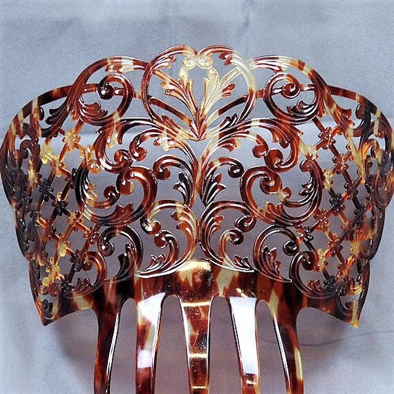 OVERSIZED Hair Comb / Faux Tortoise Shell / Celluloid Mantilla / Art Nouveau / Tortoiseshell