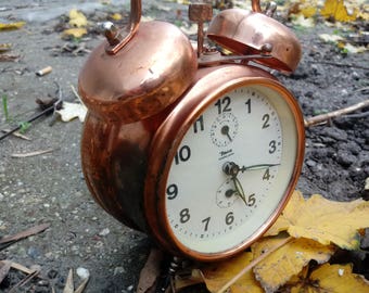Copper Yugoslavia INSA Alarm Clock 1960's, Old rustic Clock, Alarm Clock, Vintage Clock, Home Office Decor