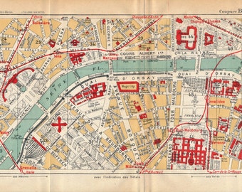 1927 paris france antique street map