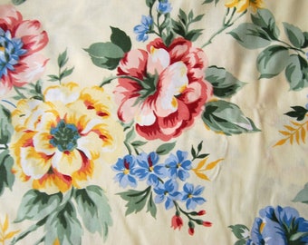 CouponTissu upholstery by the yard printed ecru cotonade dahlia flowers