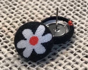 Flower fabric button earrings!
