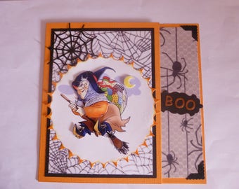 201785 card Halloween "witch on broom"