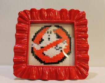 Mini Framed Ghost Busters Logo Cross Stitch