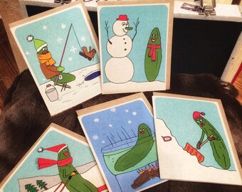 Holiday pickles greeting cards