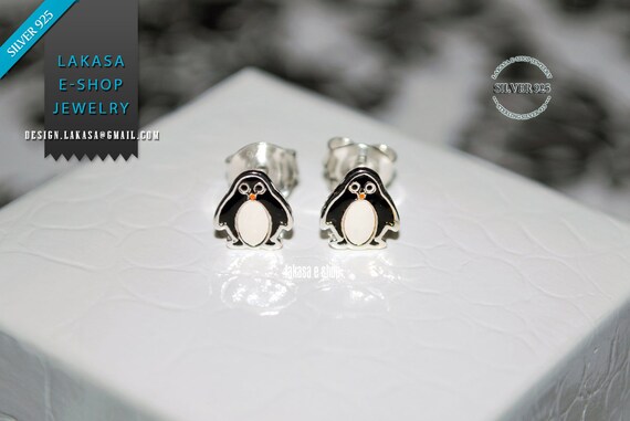 BEST PRICE! Penguins Enamel Earrings Sterling Silver 925 Jewelry Happy Feet Kids Collection Girl Birthday Party Funny Animals Cute Moda