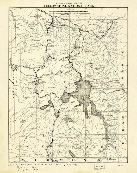 yellowstone national park map of tourist routes printable map