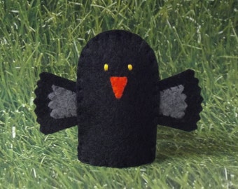 Blackbird Finger Puppet - Raven Puppet - Felt Finger Puppet Black Bird - Crow Finger Puppet - Finger Puppet Blackbird