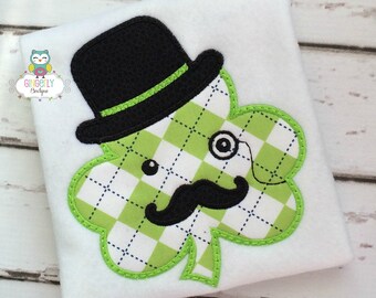 Boy Shamrock with Monocle St Patricks Day Shirt or Bodysuit
