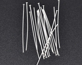 100 pcs. Silver Plated Flat Head Pins - 50mm (2 inch) x 0.7mm (21 Gauge)