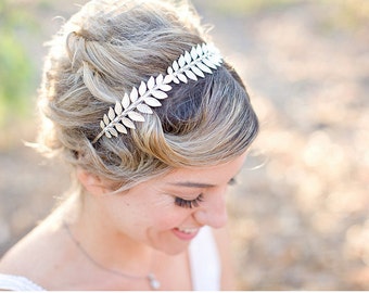 Triple Silver Goddess Laurel Leaf Headband, Bridal Hair Accessories, Bridal Crown, Tiara, Wedding Hair, Grecian, Boho Wedding, hair piece