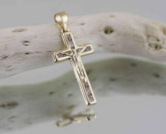 14k Gold Cross Necklace With Cz Gold Cross Necklace Cubic