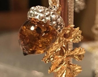 Amber Acorn and Oak Leaf Pendant