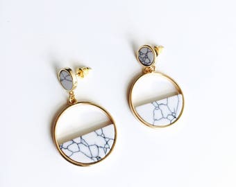 Double round marble earrings