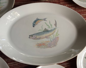 MZ Czechoslovakia,Fish Plate Set,Fish Platter,Antique Fish Plate,Trout Plate,Czech Plate,Trout Platter,Fish Dish,Fish Plate,Fish Dinnerware
