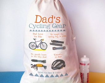 Personalised cycling storage sack, Mountain Bike Gift, Cycling kit, bike, gift for him, Fathers day, Daddy, Cycling gifts, bicycle gift