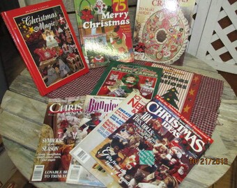 Vintage Assortment Lot 9 Christmas Craft Books Magazines Plastic Canvas Wonder-Under Christmas Magic Better Homes & more