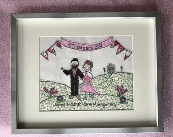Personalised wedding embroidery 8x10inch mounted and framed