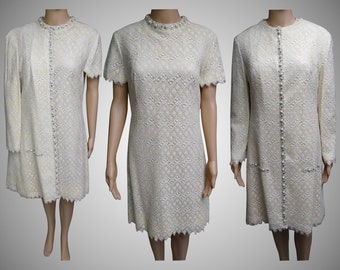 Vintage 1960s Dress | Matching Dress Coat | 60s Dress | Wedding Dress | Lee Jordan Dress | Rhinestone Dress | Lace Dress