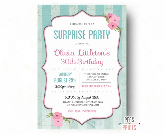 shabby chic surprise birthday invitations printable surprise