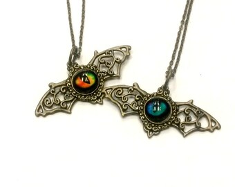Batwing Eye Filigree Necklace Steampunk Bat Spooky Eye Handmade Gift
