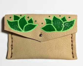 Leather Coin Purse - Green - Lather Coin - Mexican Flower
