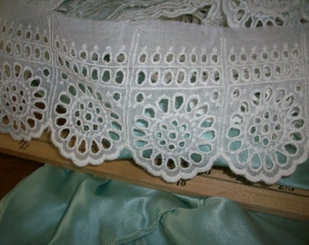 Antique Eyelet embroidery of fine cotton voile yardage