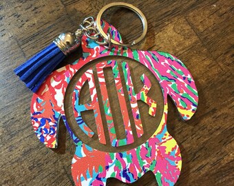 Acrylic Lilly pulitzer inspired keychain, Lilly Pulitzer Car Accessories, Acrylic Keychain, monogram keychain, Sea turtle keychain