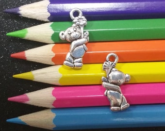 10 PC Teddy Bear Holding Balloons Silver Charm C1294