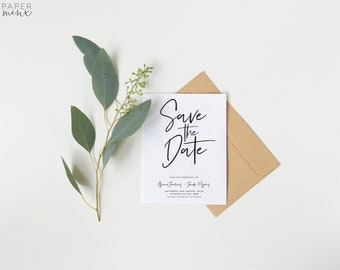 Save the Date | Printed Save the Date | Calligraphy | Black and White | Wedding | Invitation | Modern | Save the Dates | Simple Calligraphy