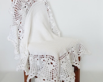 White Crochet Baby Blanket Afghan Christening Blanket, Heirloom, Crib Bedding, Baby Girl, Baby Boy, Crib Blanket, Nursery Decor
