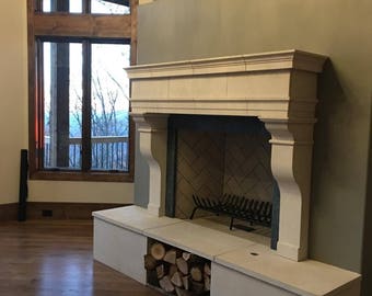 Cast limestone fireplace