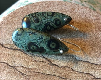Kambaba green Jasper earrings and sterling silver backs Gift Boxed
