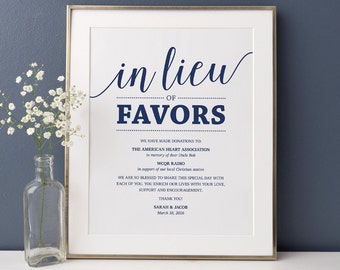 In Lieu of Favors Sign, Wedding Donation Sign // Navy Wedding Sign Printable, Favor Donation // Editable Wedding Sign, Instant Download