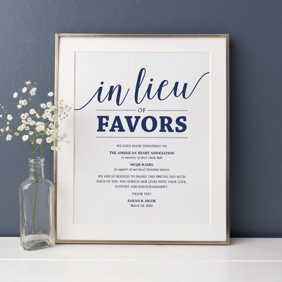 In Lieu of Favors Sign Wedding Donation Sign // Navy Wedding