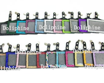 Colored Bling Rhinestone Horizontal ID Badge Holder with Metal Alligator Clip