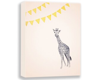 Giraffe Canvas - Nursery Art - Yellow and Gray - Watercolor PRINT - Gallery Wrap - Baby Nursery - Art for Children - Kids - G117