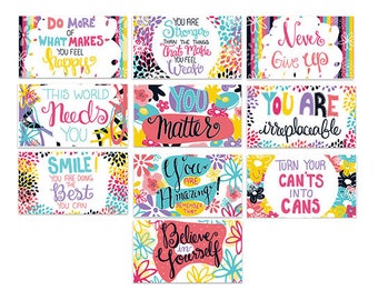 Mini Encouragement Cards Set of 10, Positive Affirmation Cards, Inspirational Quotes