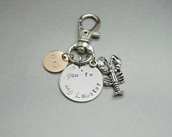 You're My Lobster Keychain - Personalized Keychain, Couples Keychain, initial disc, lobster charm, Valentine's Day Gift gift for her him
