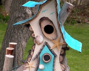 bird house, birdhouse with insulated metal roof, nautical birdhouse, beach art, functional birdhouse