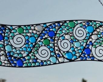 Stained Glass Window, Stained Glass Transom, Custom Stained Glass Panel, Home Decor, Beach Decor, Glass Art, 'Waves-B'