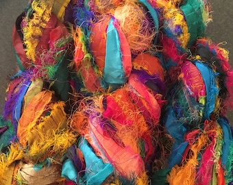 100 grams 1 skeins recycled silk ribbon knitting crochet craft embellishment yarn multicolor rainbow mix