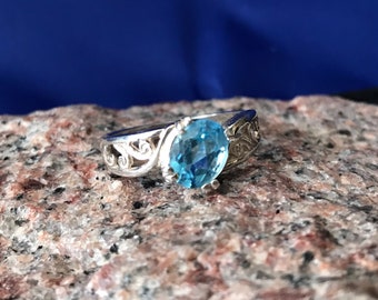 Aquamarine and Sterling Silver Ring