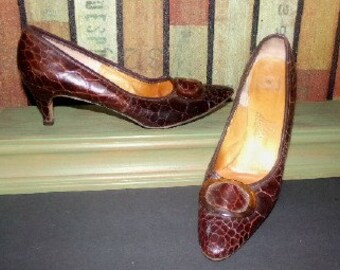 SALE!! Womens Vintage Pandessa Crocodile Shoes Heels Pumps Sz 7.5 N